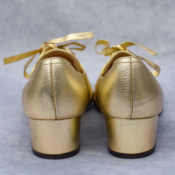 Women's Vintage Jacqueline Gold "Meridith" Textured Leather Square Toe Pumps - Picture 4 of 10